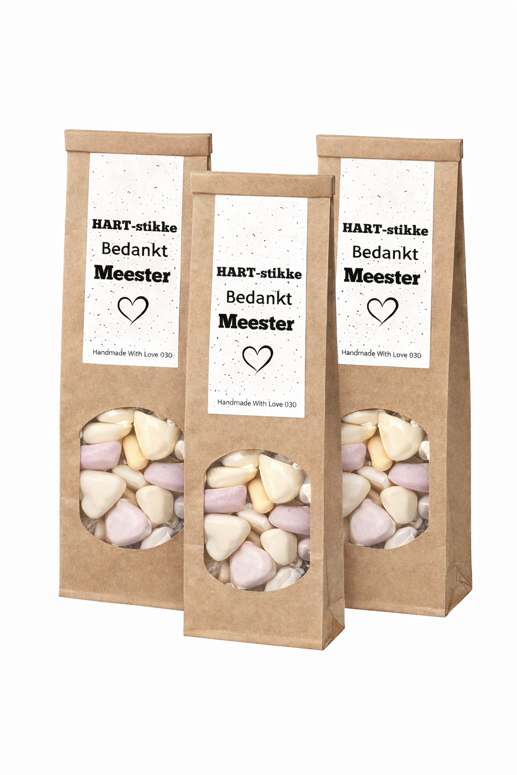 Cadeau zakje HART-stikke bedankt Meester