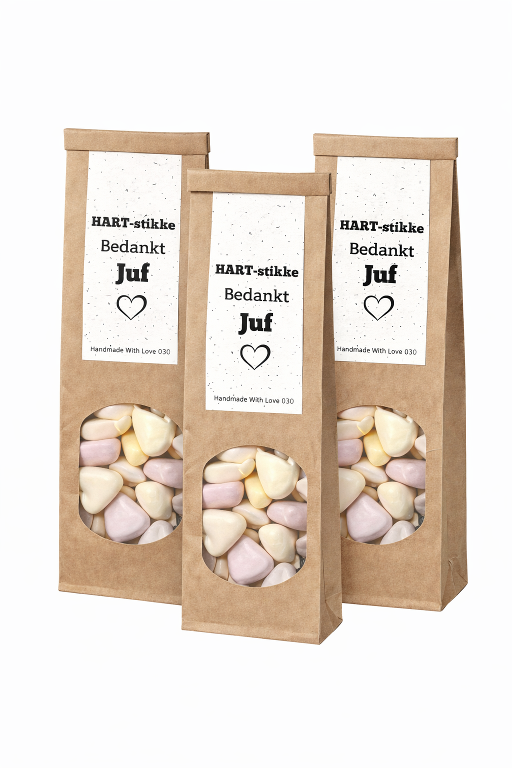 Cadeau zakje HART-stikke bedankt Juf