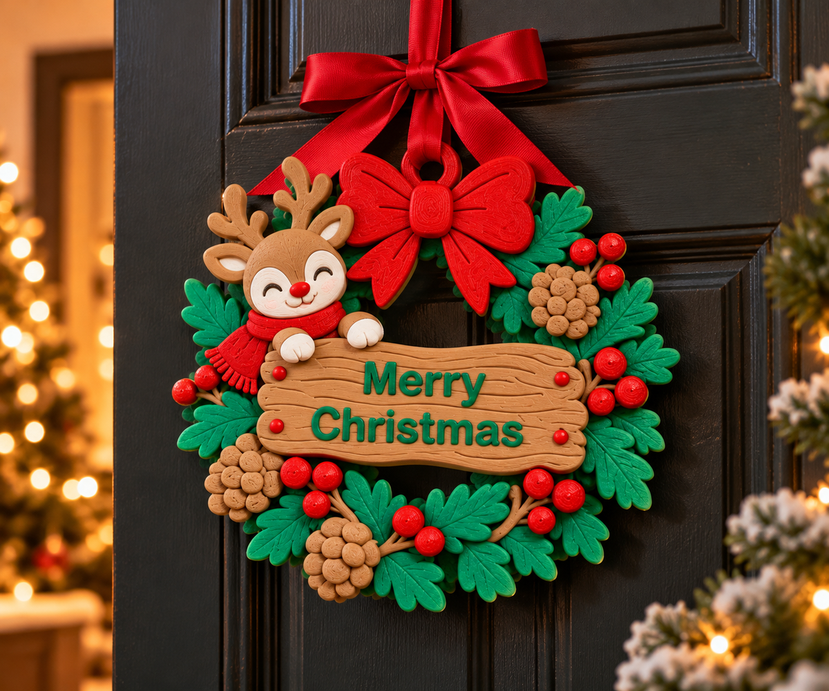 Kerstkrans Merry Christmas met Rendier