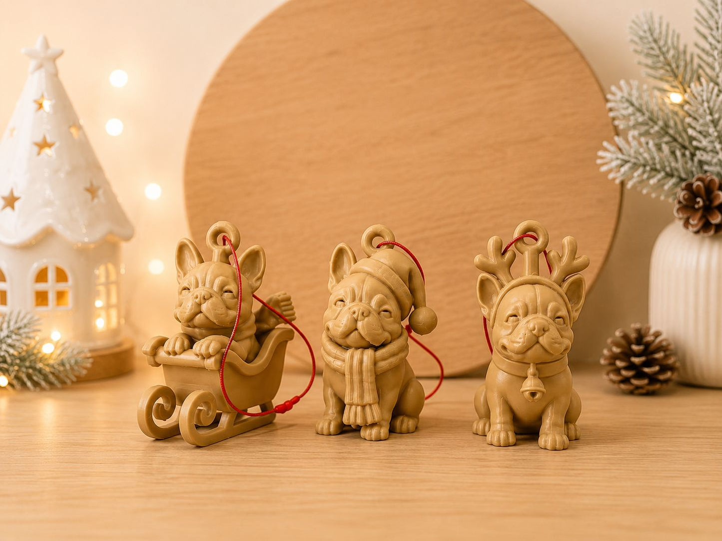 Franse Bull kerstboomhangers set van 3