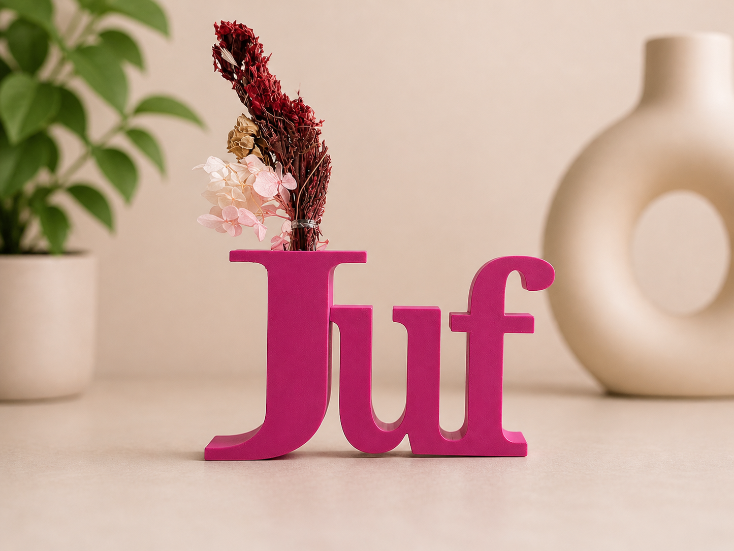 Vaas Juf met Droogbloemen