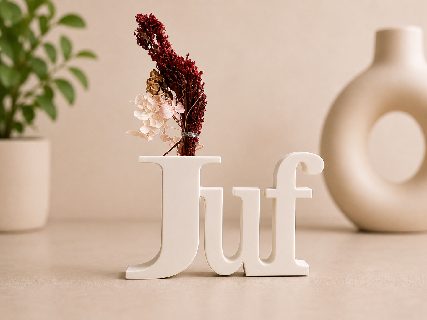Vaas Juf met Droogbloemen