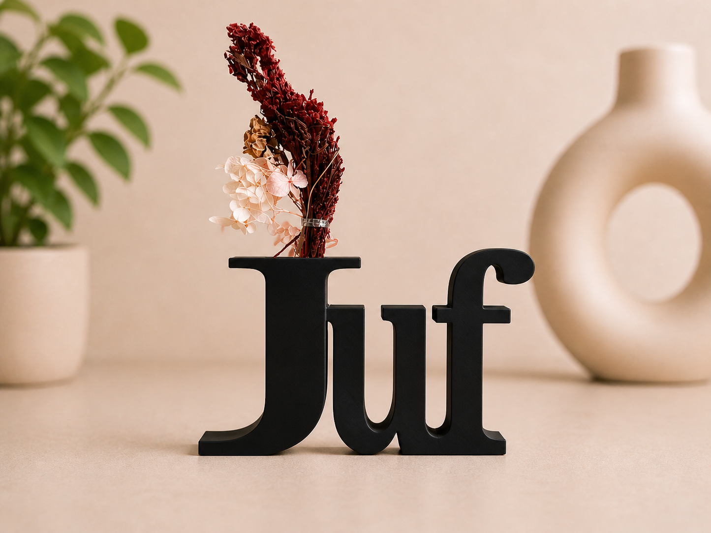 Vaas Juf met Droogbloemen