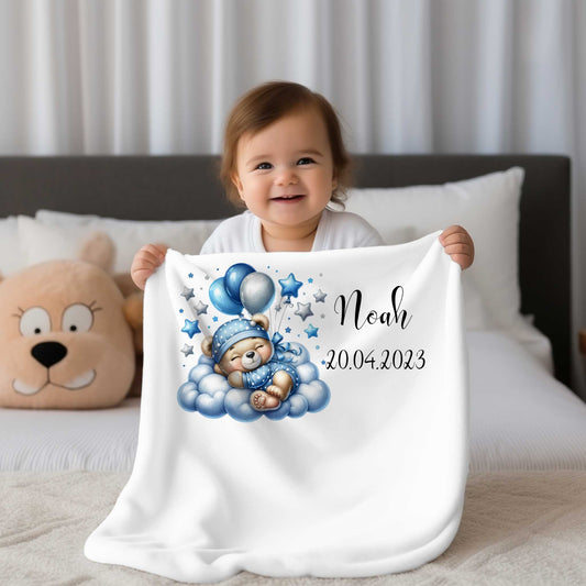 Babydeken met naam | Teddy Blauw