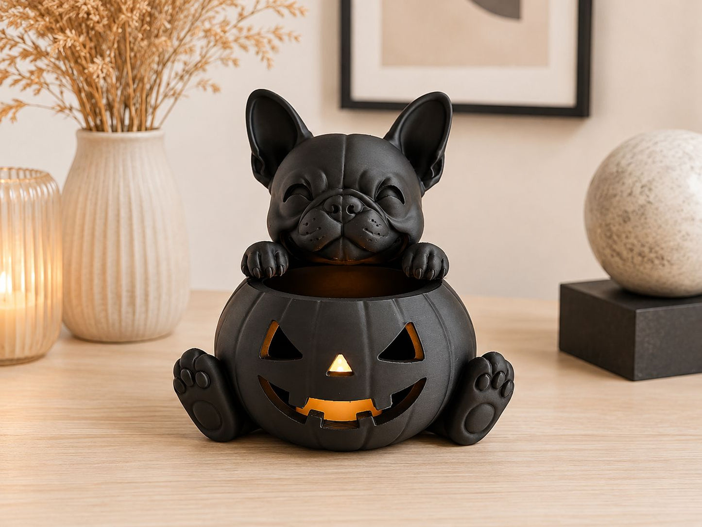 Halloween Frenchie led theelichthouder
