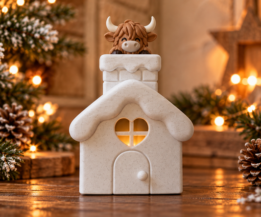 Kersthuisje met Highland Cow