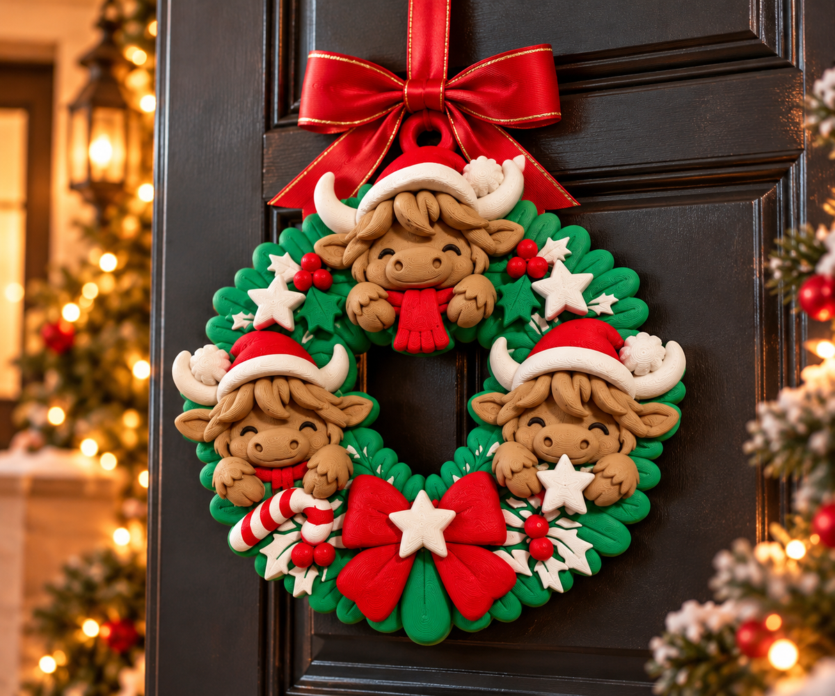 Kerstkrans met Highland Cow
